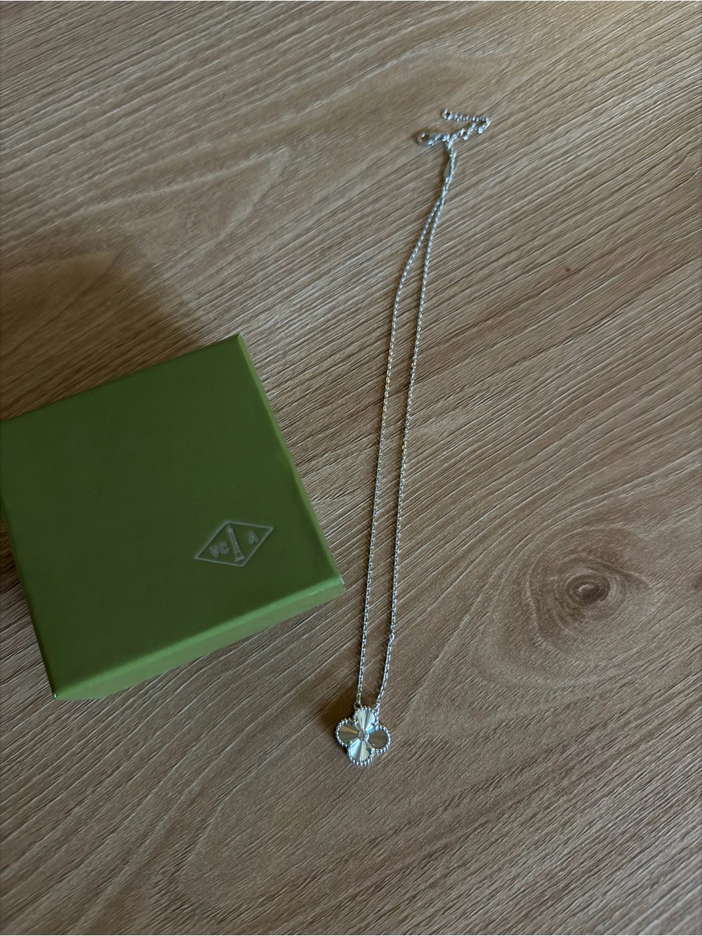 Silver Four-Leaf Clover Pendant Necklace - Green Accent